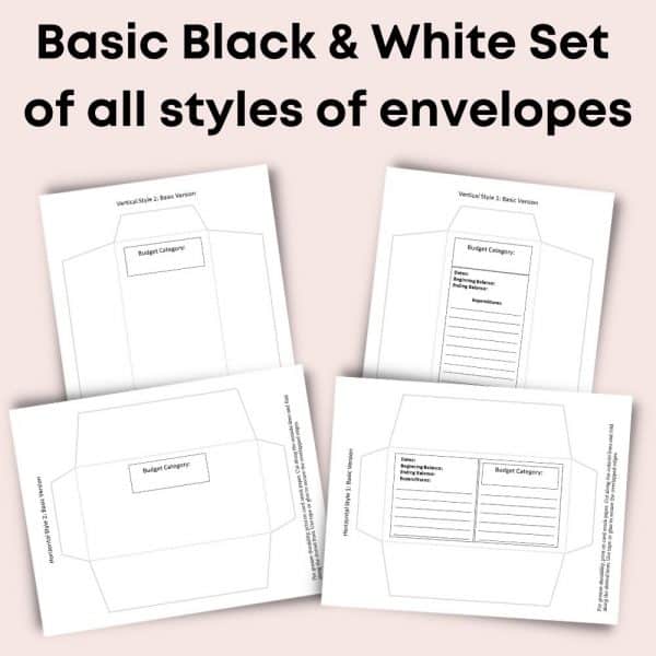 A set of four editable envelope templates titled "Holiday Cash Spending Envelopes" offers a versatile range of envelope styles. Each digital product template includes sections for Budget Categories, Descriptions, and Expenditures. Perfect for commercial use, they are displayed on a beige background.