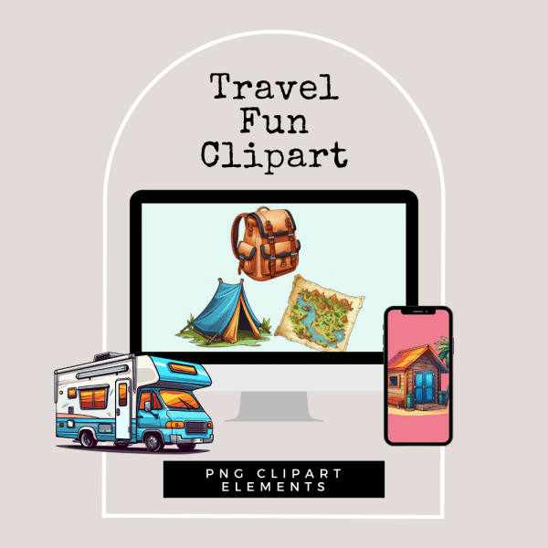 Mockup of the Travel Fun Clipart set.