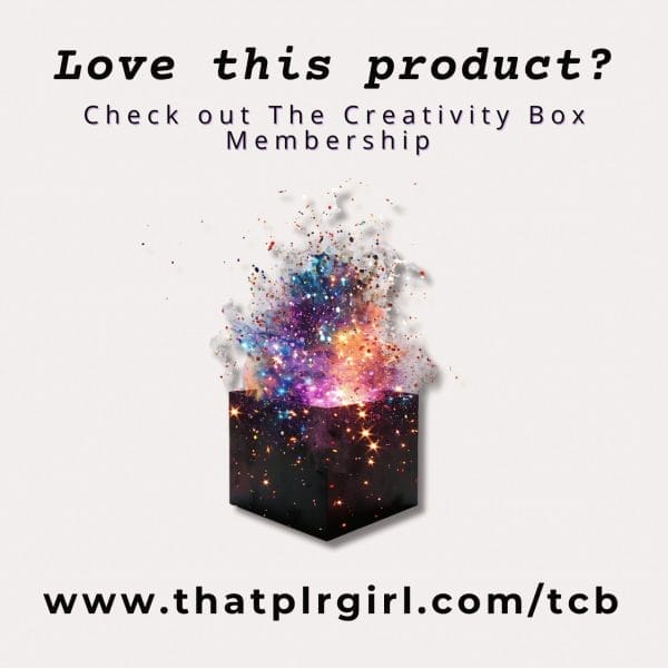 A black box with colorful sparks and light emerging from it. Text above reads, "Love this product? Check out the Father’s Day Fun Kit for unique PLR and resellable template ideas." Learn more at www.thatplrgirl.com/tcb.